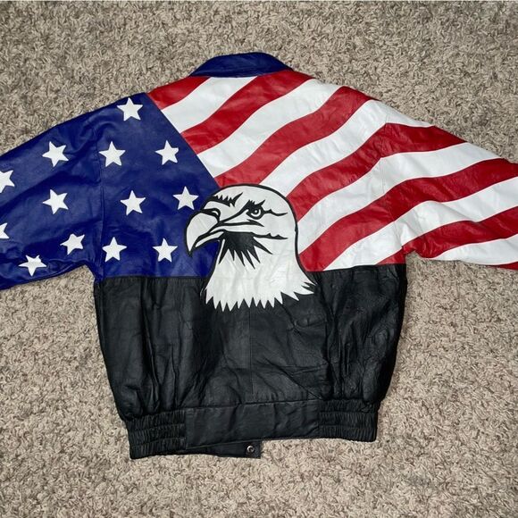 American Flag Leather Bomber Jacket - Picture 5 of 13
